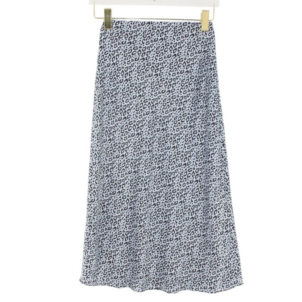 Mi Ami Midi Skirt Leopard Animal Print Satin Slip Size S Blue Grey Mildred Z30